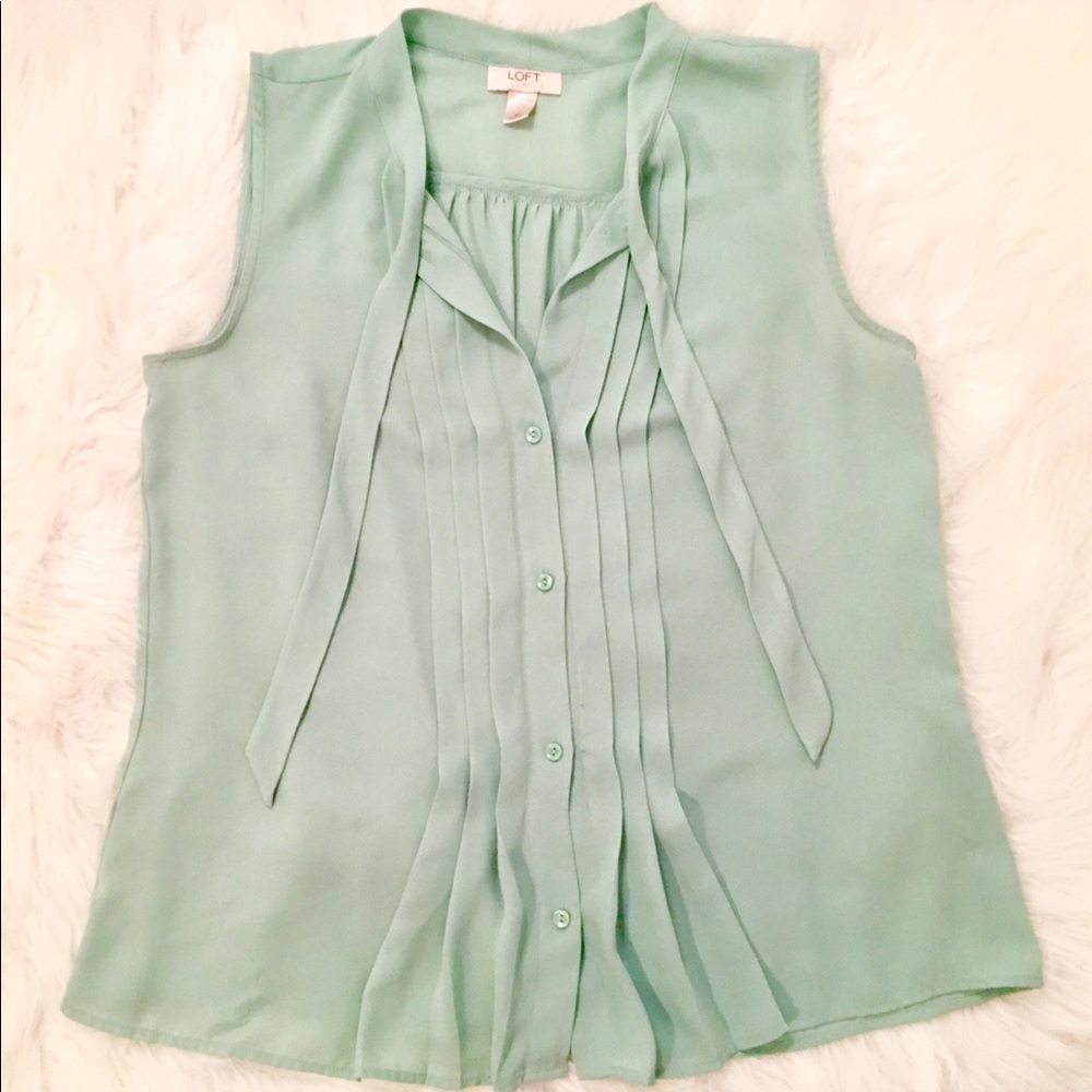 LOFT mint green pleated sheer blouse size medium